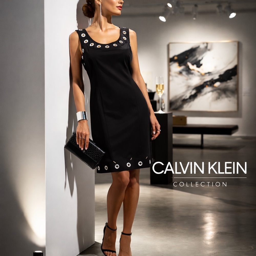 🖤Calvin Klein,Silver/Black Sleeveless GrommetAccent Dress,Excellent Con.,Size 10